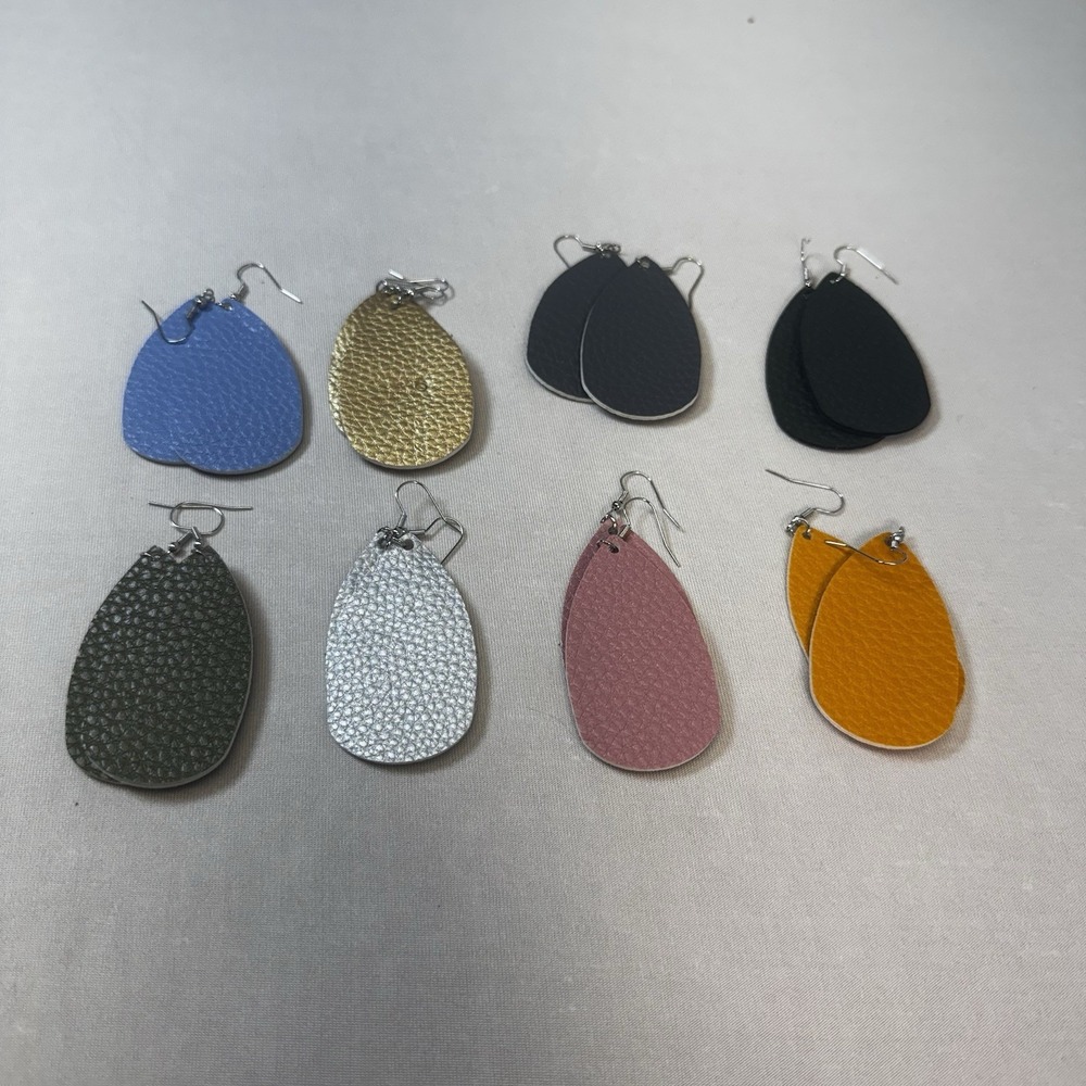 8 Pairs Of Tear Drop‎ Leather Type Dangle Earrings